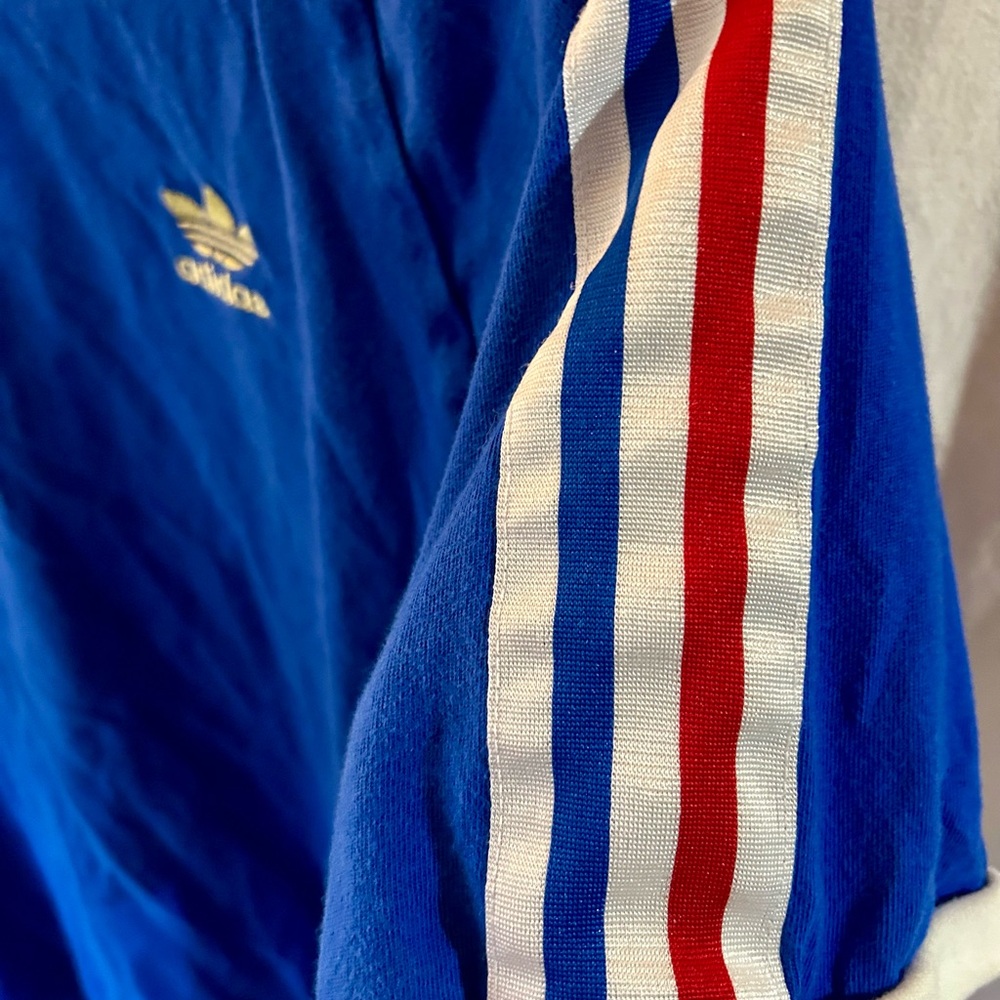 adidas Originals Adicolor Classics 3 Stripes Blue Red White Ringer Tee M L 90s - Picture 2 of 4
